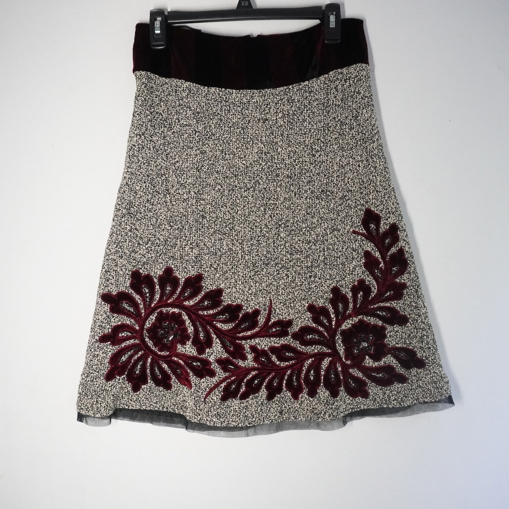 VTG Dolce Apparel Skirt XS Tweed Floral Velvet Trim Black‎ Tulle Party Cocktail